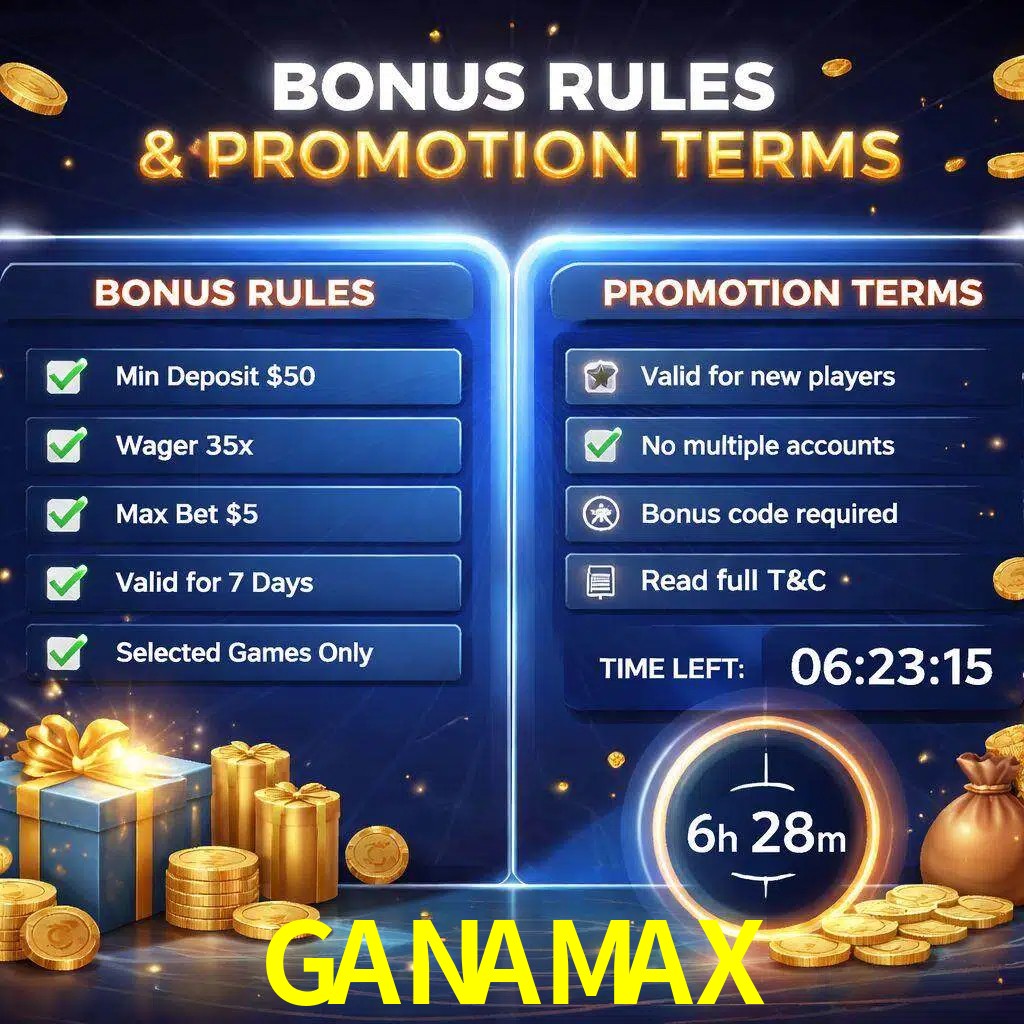 Reglas de promoción GANAMAX y condiciones de bonos explicadas visualmente